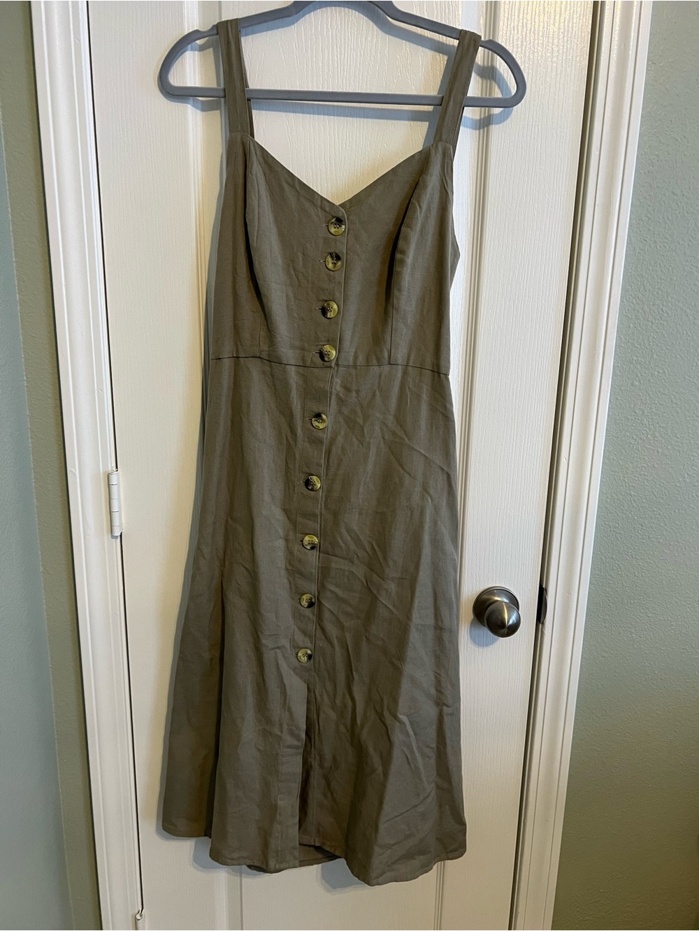 JAPNA Olive Green Cotton Linen Button Front Midi Dress Size L